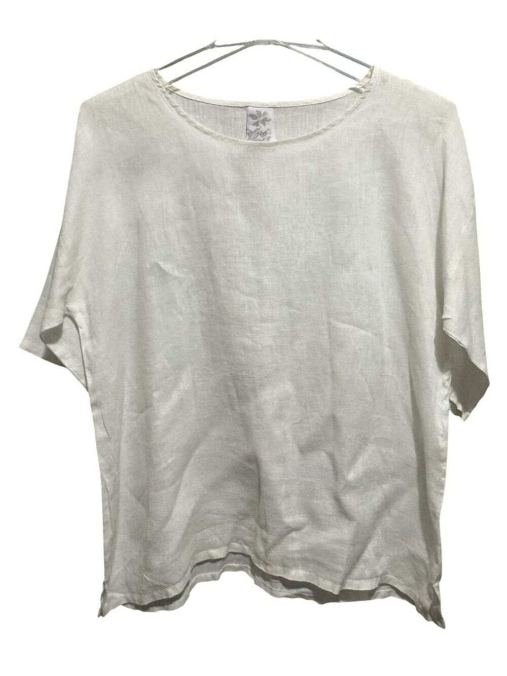 Match Point Womens White Oversized Linen 3/4 Slve Tunic Shirt Top M Minimalist